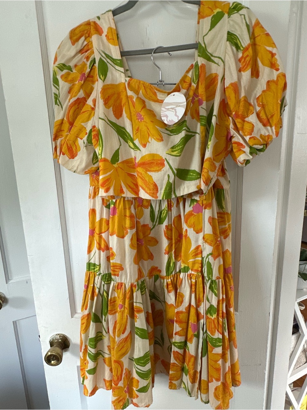Floral Puff Sleeve Tiered 2 piece set (Top and Skirt) in Yellow & Green